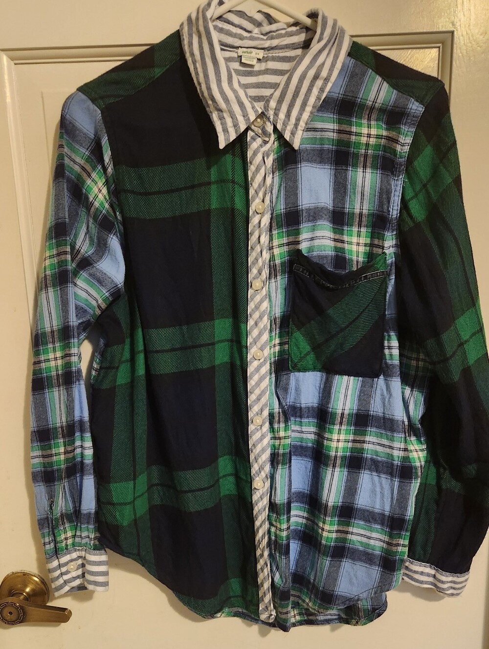 AERIE Womens Oversized Mixed Plaid And Flannel Button-Up Shirt , Size S